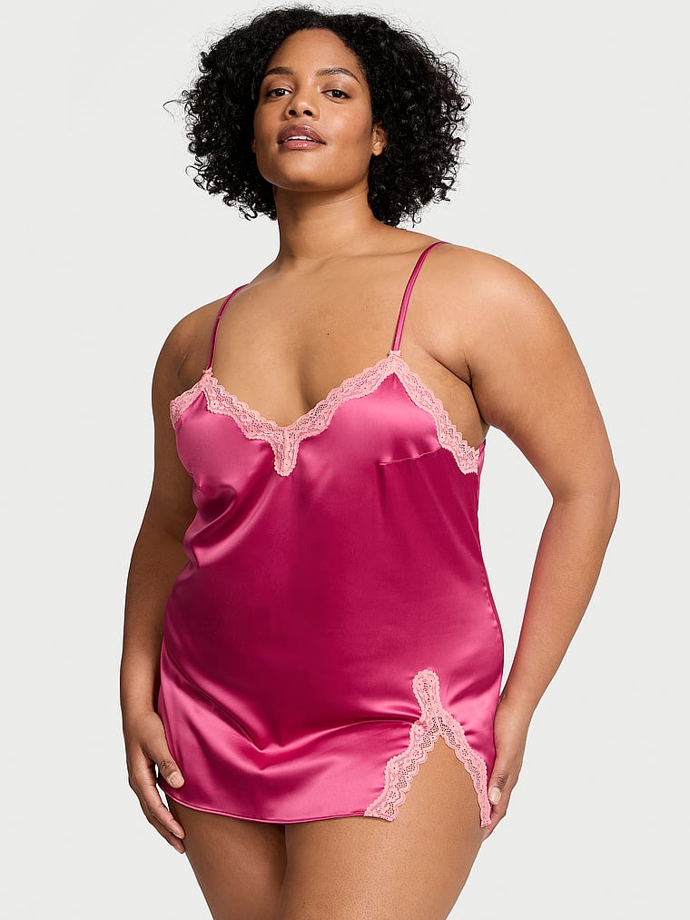 Tease Satin Lace-Trim Mini Slip Dress