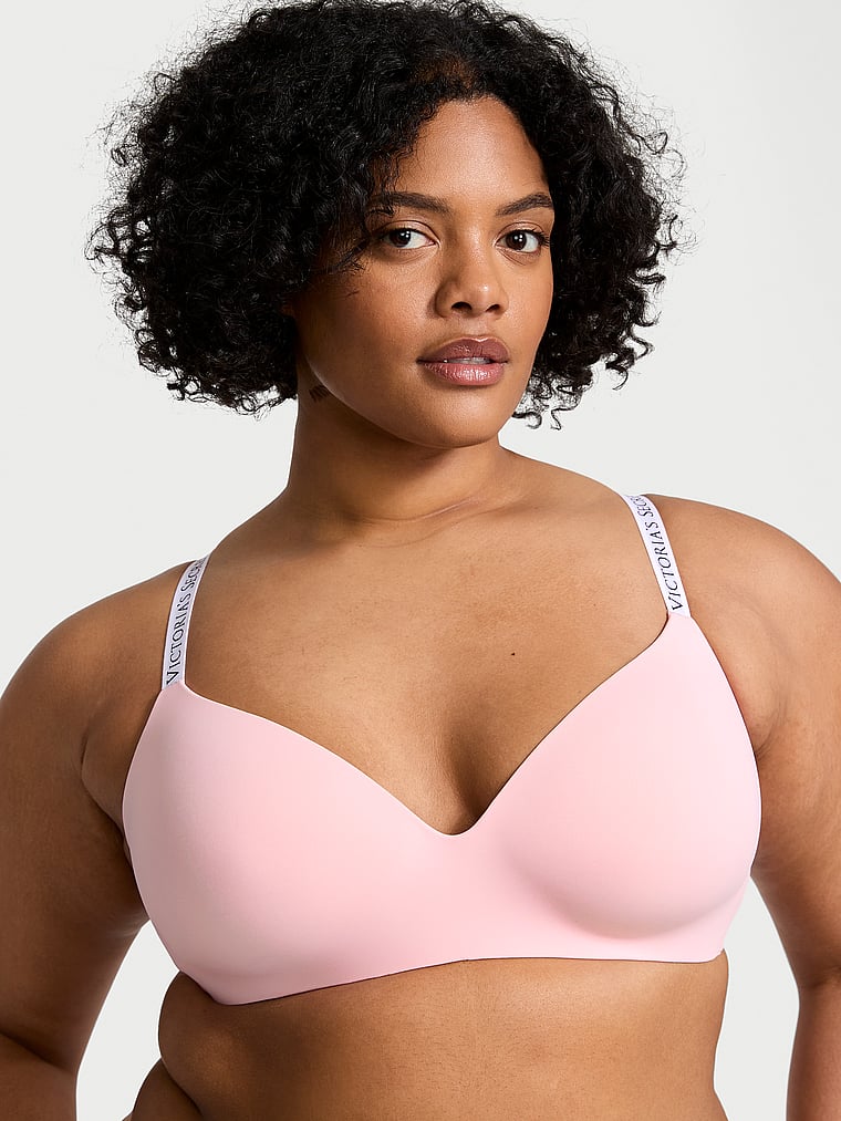Victoria's Secret, The T-shirt Lightly Lined Wireless Bra, Pretty Blossom, onModelFront, 1 of 3 Chloe is 5'11" or 180cm and wears 38DD (E) or Extra Extra Large