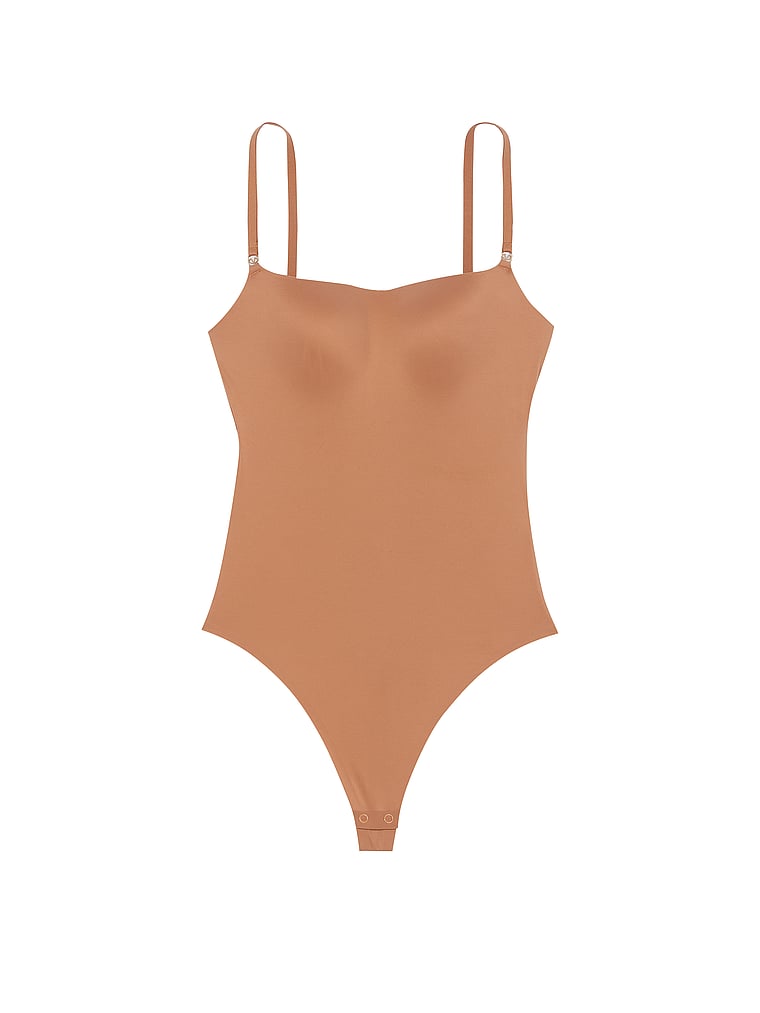 Victoria's Secret, Victoria's Secret Feathersoft Essentials Lightly Lined Bodysuit, Toffee, offModelFront, 3 of 4