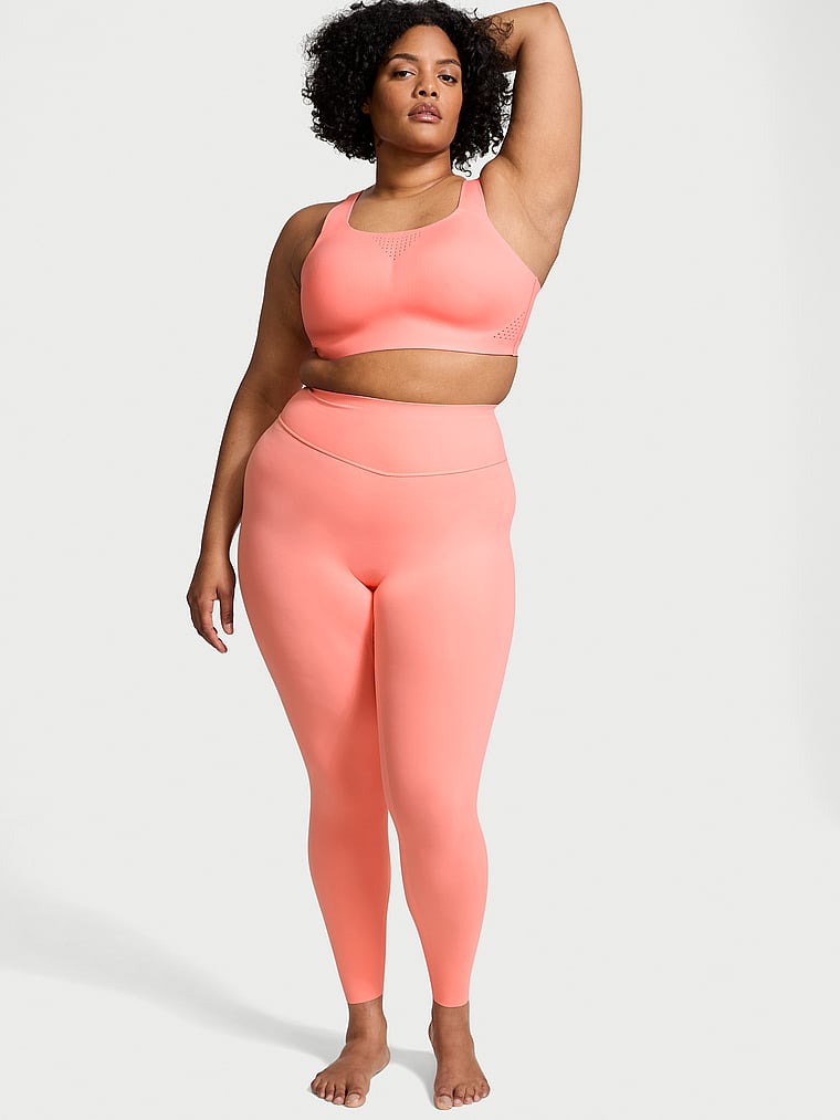 Victoria's Secret, VSX VS Elevate Light Compression Leggings, Coral Crush, onModelSide, 3 of 4 Chloe is 5'11" and wears Extra Extra Large
