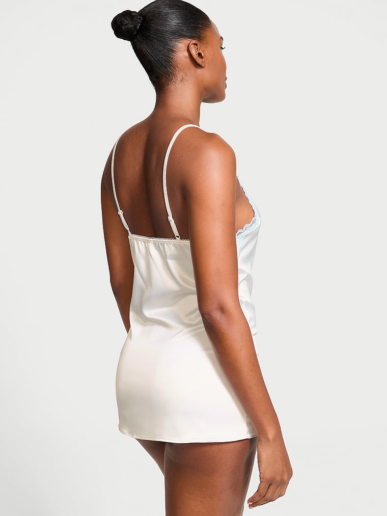 Tease Satin Lace-Trim Mini Slip Dress