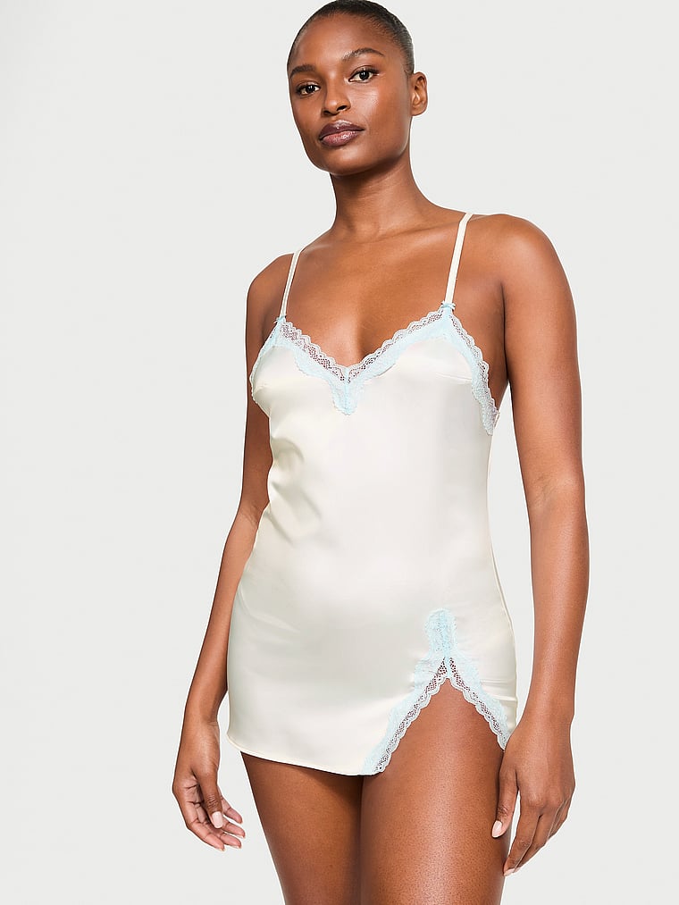 Tease Satin Lace-Trim Mini Slip Dress