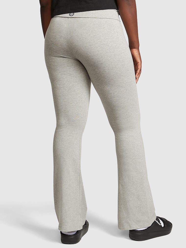 PINK All-Day Cotton Foldover Flare Leggings, Heather Charcoal, onModelBack, 2 of 3 Fanta is 5'11" or 180cm and wears Medium