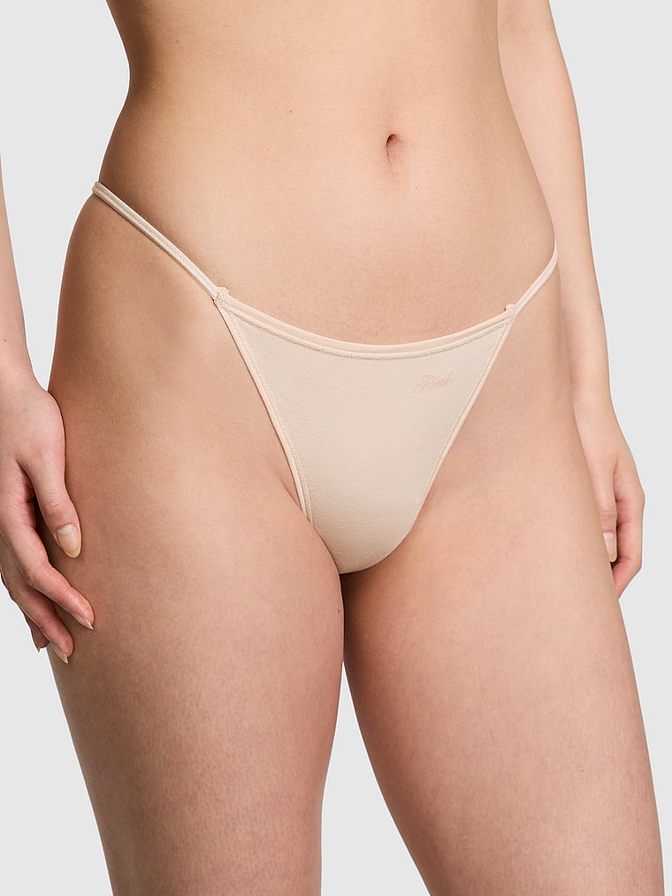PINK Cotton V-String Panty, Marzipan, onModelFront, 1 of 3 Gloria is 5'9" and wears Small