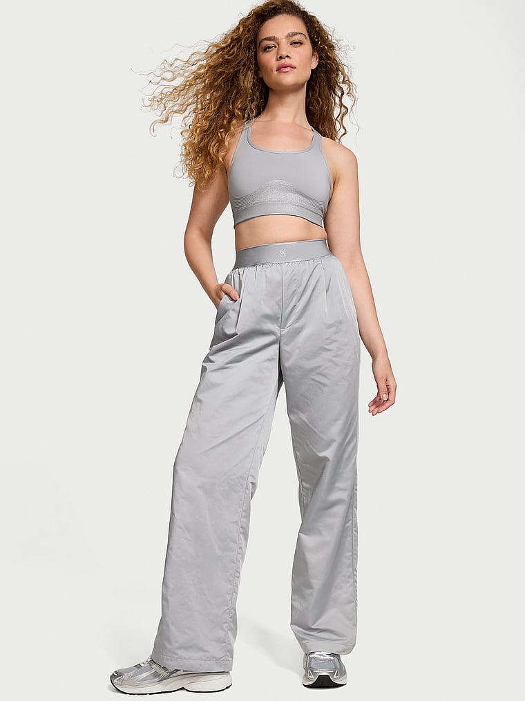 Lux Glossy Sport Wide-Leg Pants