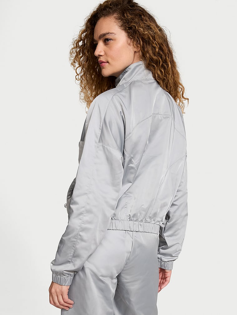 Victoria's Secret, VSX Lux Glossy Sport Full-Zip Jacket, Sterling, onModelBack, 2 of 4 Kiana is 5'9" and wears Small
