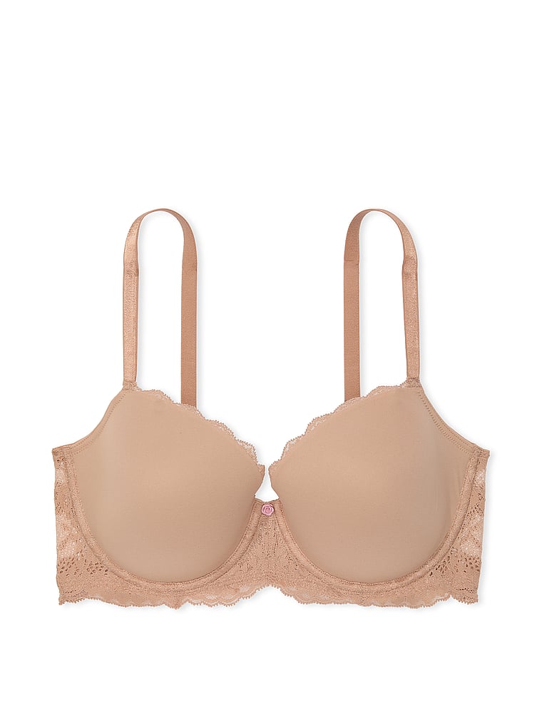 Victoria's Secret, Dream Angels Lace Lightly Lined Classic Coverage Demi Bra, Praline, offModelFront, 4 of 4