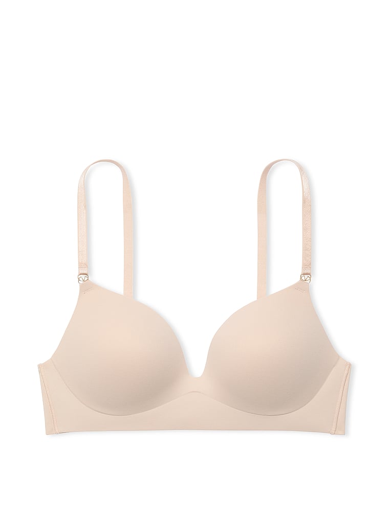 Victoria's Secret, Love Cloud Smooth Wireless Push-Up Plunge Bra, Marzipan, offModelFront, 4 of 4