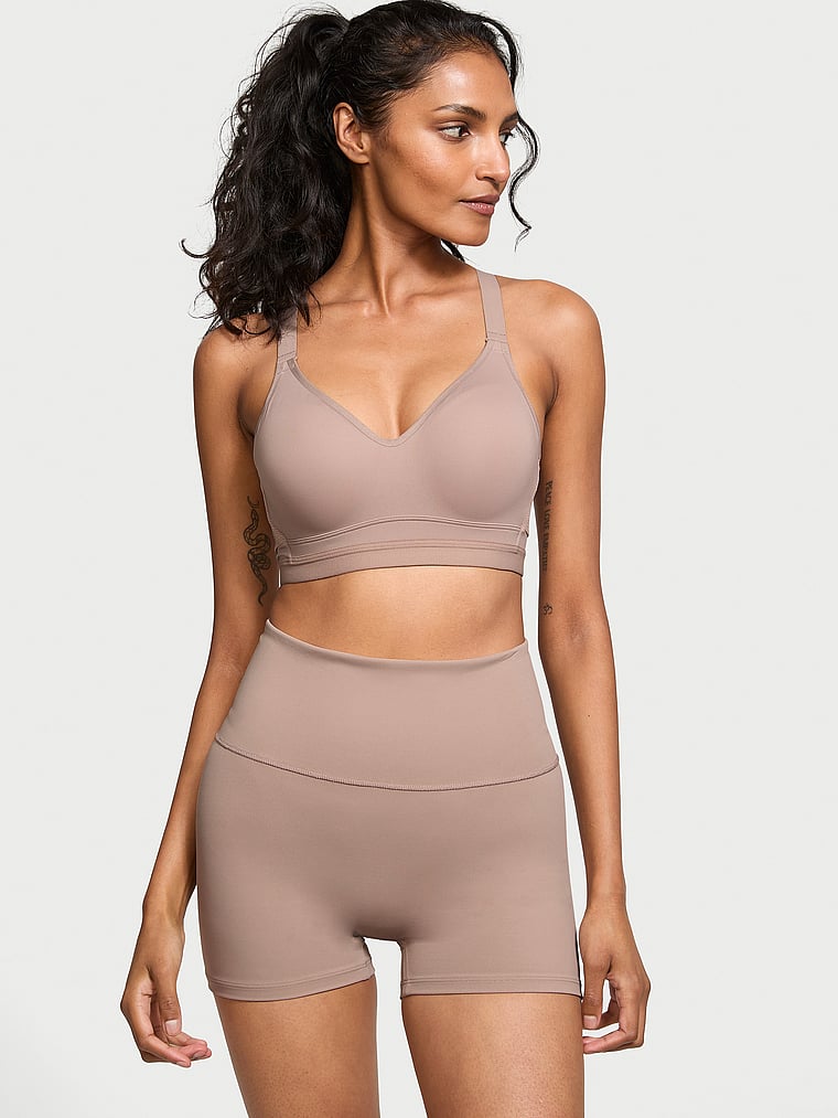 Victoria's Secret, VSX VSX Elevate™ Ultra High-Rise Shorties, Bare Taupe, onModelFront, 1 of 4 Shaanti is 5'9" or 175cm and wears Small