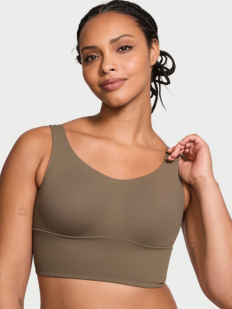 Victoria's Secret, VSX VSX Elevate™ Cross-Back Mesh Sports Bra, Terra Olive, onModelFront, 1 of 4