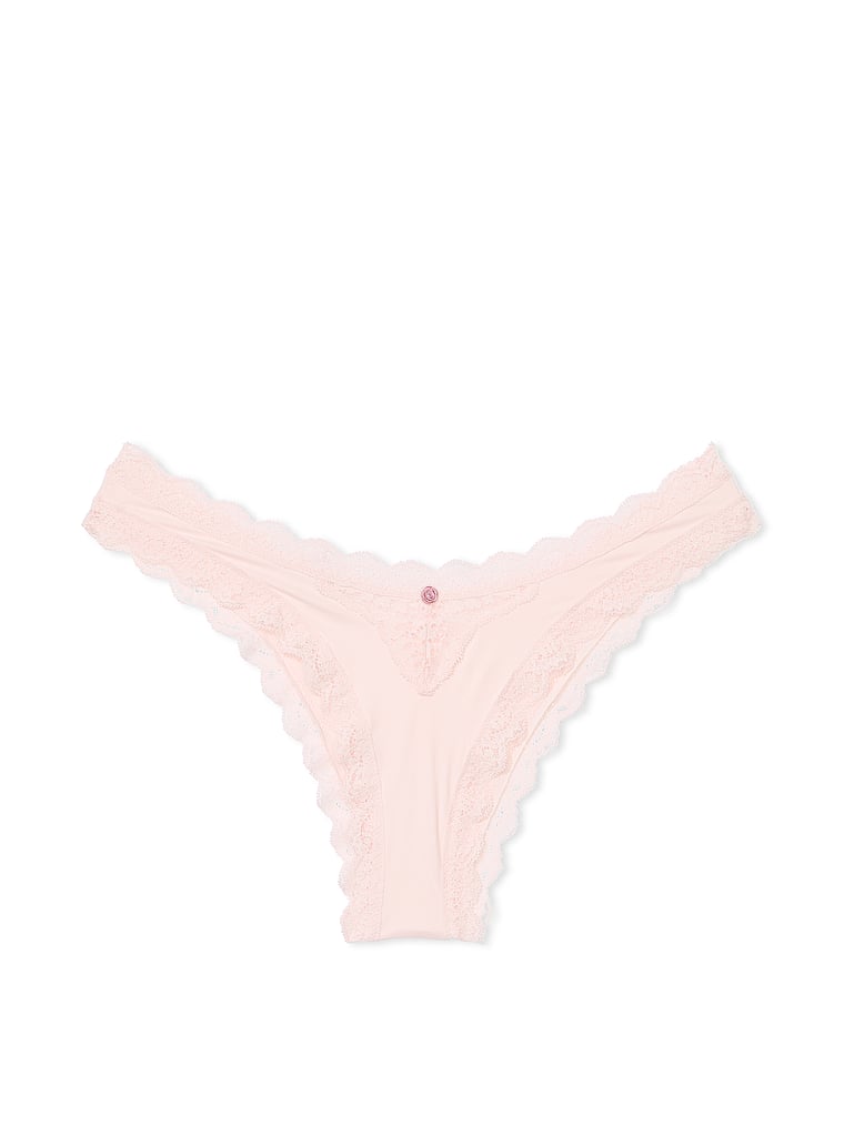 Victoria's Secret, Dream Angels Lace & Mesh Brazilian Panty, Purest Pink, offModelFront, 3 of 4