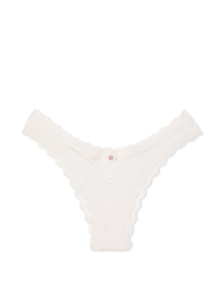 Victoria's Secret, Dream Angels Lace-Trim Brazilian Panty, Coconut White, offModelFront, 3 of 4