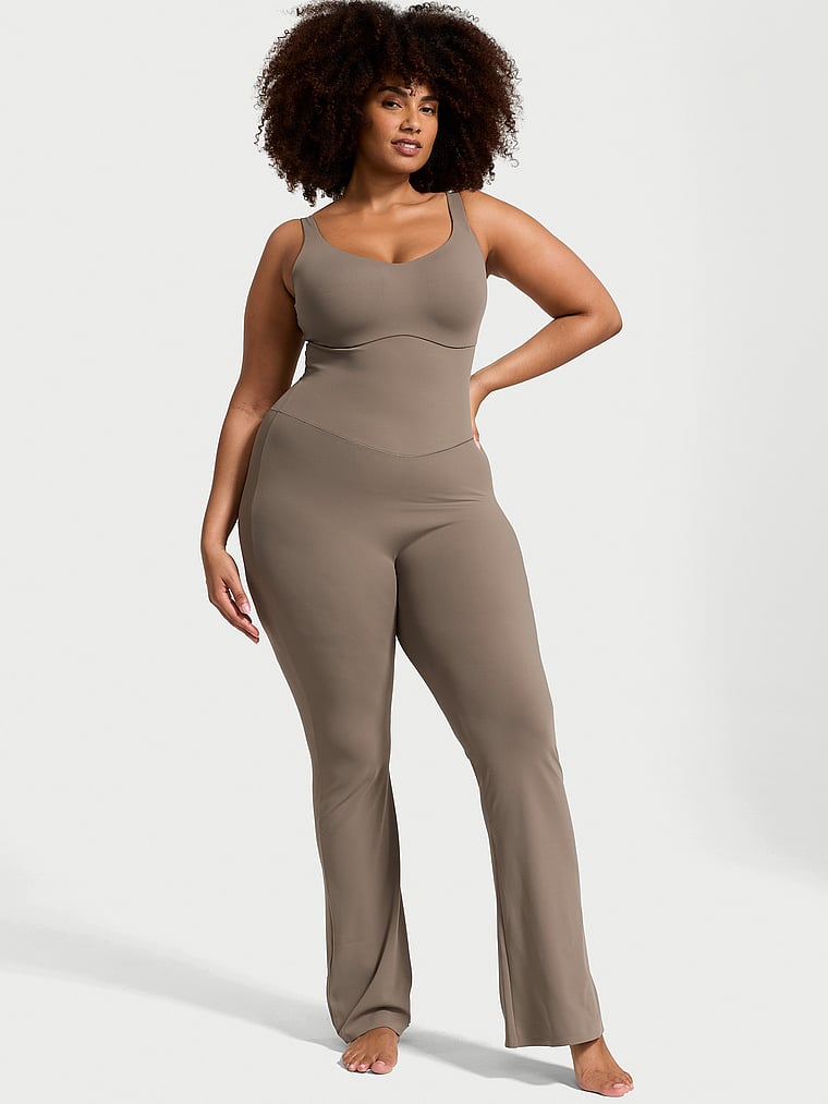 Victoria's Secret, VSX VSX Elevate™ Cross-Back Mesh One-Piece, Terra Olive, onModelFront, 1 of 3