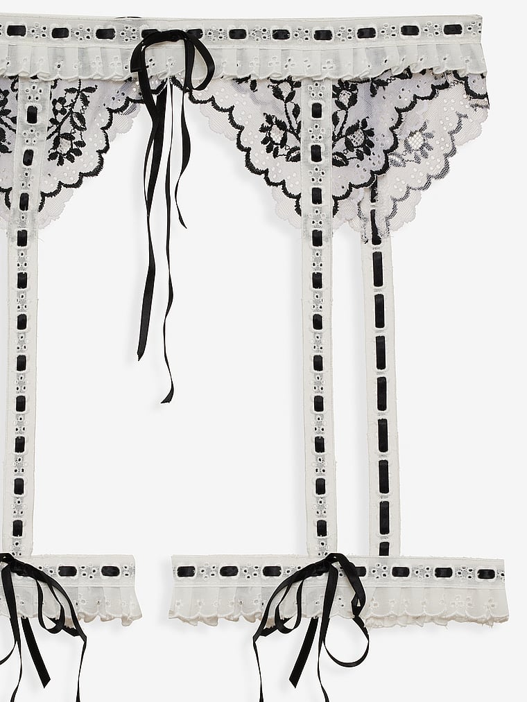 Victoria's Secret, For Love & Lemons Rubee Garter Belt, Black/White, offModelFront, 3 of 3