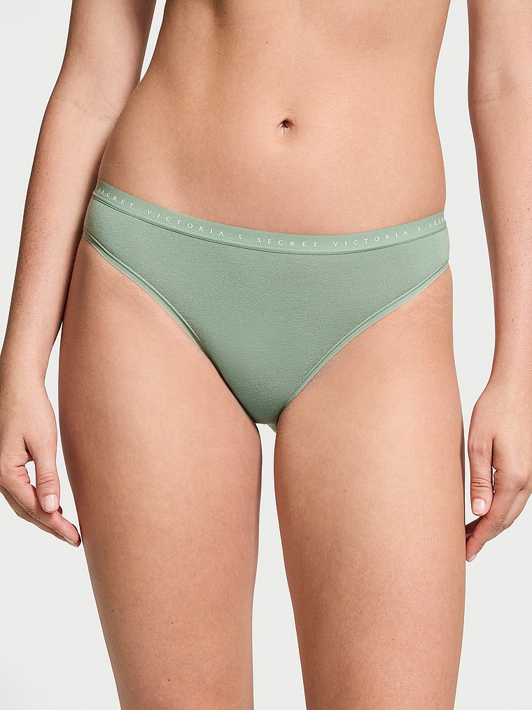 Victoria's Secret, Victoria's Secret Body by Victoria Stretch Cotton Lace-Waist Bikini Panty, Seasalt Green, onModelFront, 1 of 3 Maggie is 5'7" and wears Small