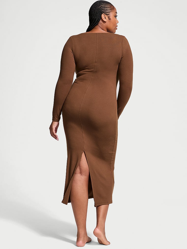 Ribbed Modal Long-Sleeve Slip Dress