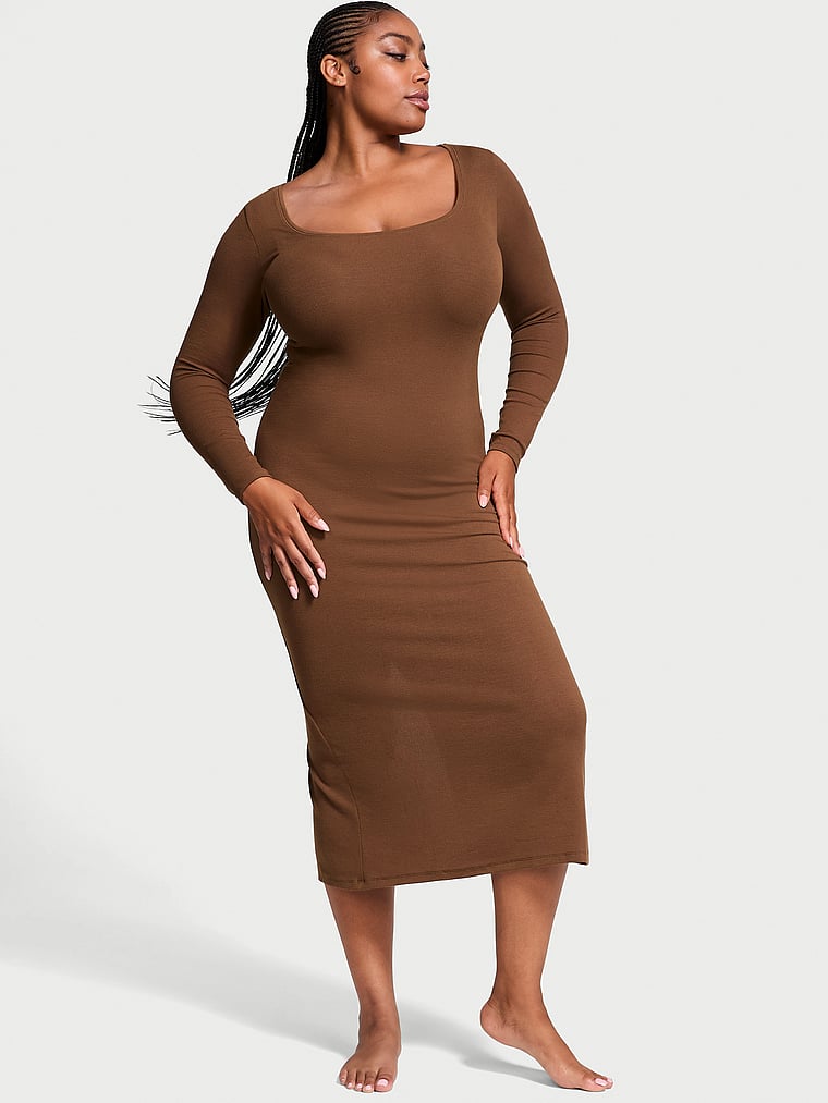 Ribbed Modal Long-Sleeve Slip Dress