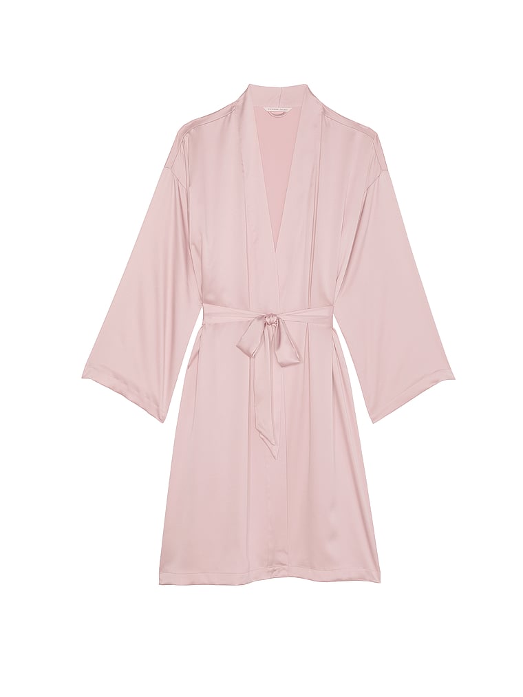 Victoria's Secret, Victoria's Secret Satin Midi Robe, CHALK ROSE, offModelFront, 3 of 3