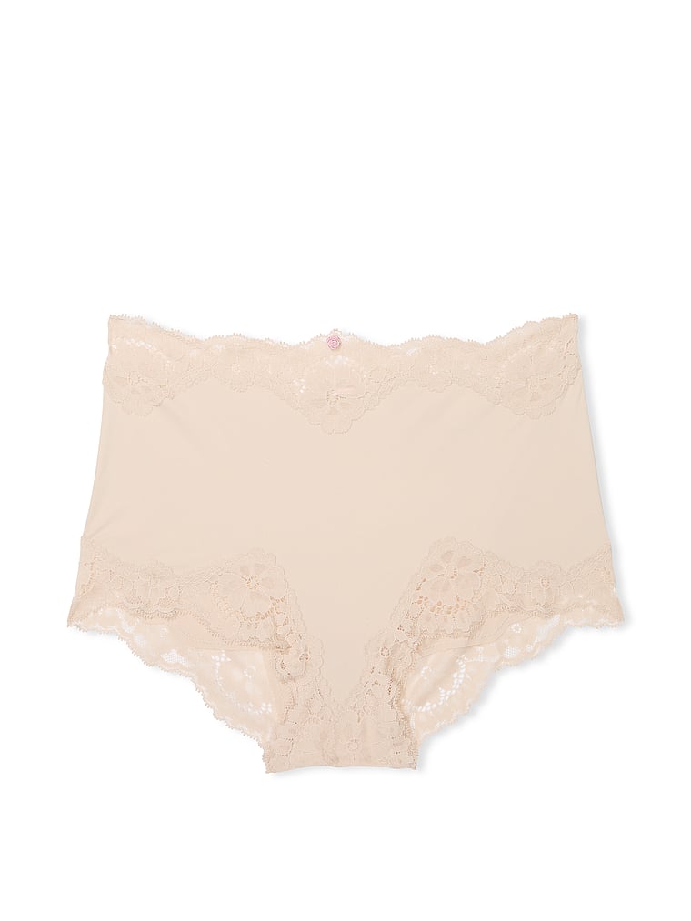 Victoria's Secret, Dream Angels Lace-Trim Boyshort Panty, Marzipan, offModelFront, 3 of 4