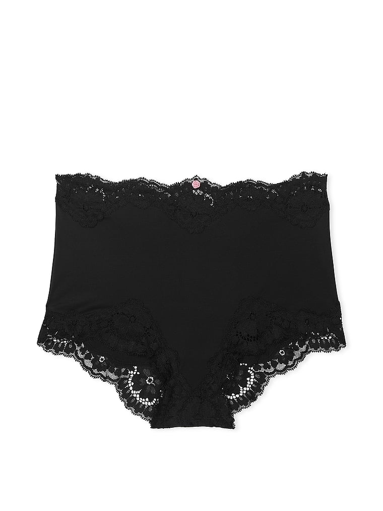 Victoria's Secret, Dream Angels Lace Boyshort Panty, Black, offModelFront, 3 of 3