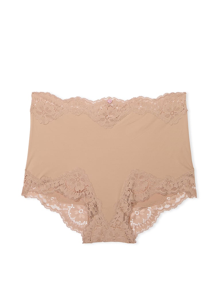 Victoria's Secret, Dream Angels Lace-Trim Boyshort Panty, Praline, offModelFront, 4 of 4