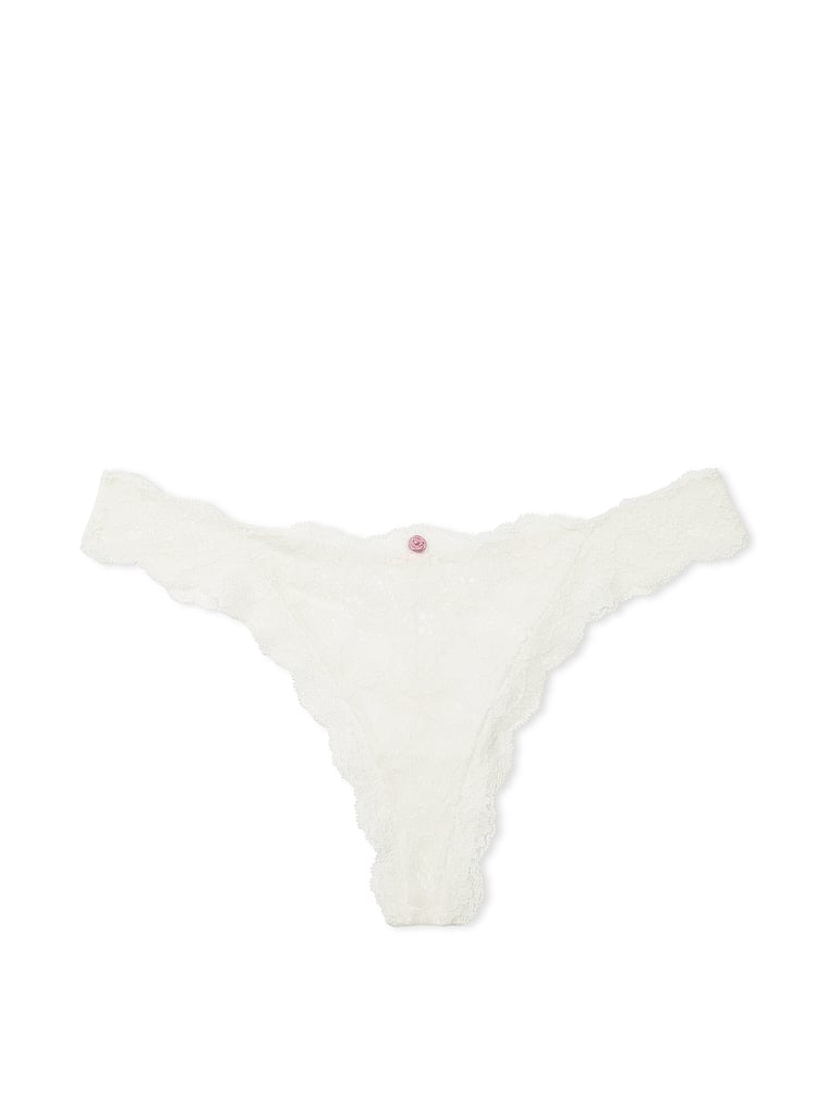 Victoria's Secret, Dream Angels Lace Thong Panty, Coconut White, offModelFront, 4 of 4