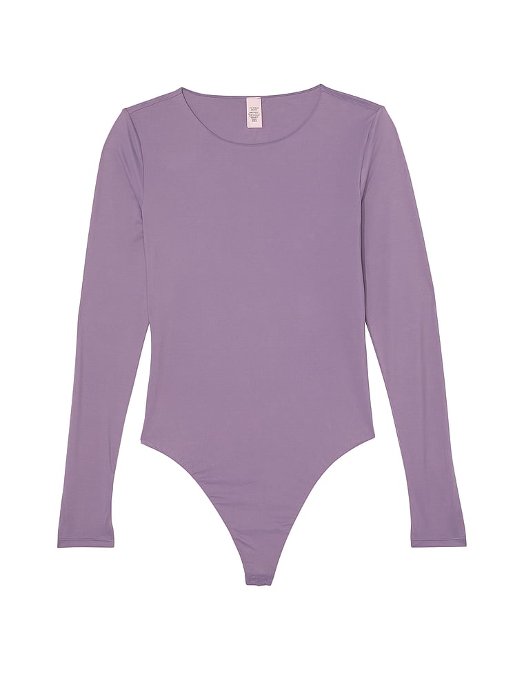 Victoria's Secret, Victoria's Secret Bodywear by Victoria with FeatherSoft™ Innovation Long-Sleeve Bodysuit, Frozen Plum, offModelFront, 3 of 3