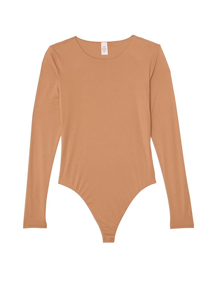 Victoria's Secret, Victoria's Secret Bodywear by Victoria with FeatherSoft™ Innovation Long-Sleeve Bodysuit, Toffee, offModelFront, 3 of 3