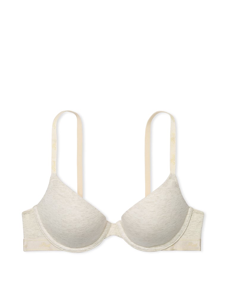 PINK Wear Everywhere Wear Everywhere Lightly Lined Full Coverage T-Shirt Bra, Natural Heather, offModelFront, 3 of 3