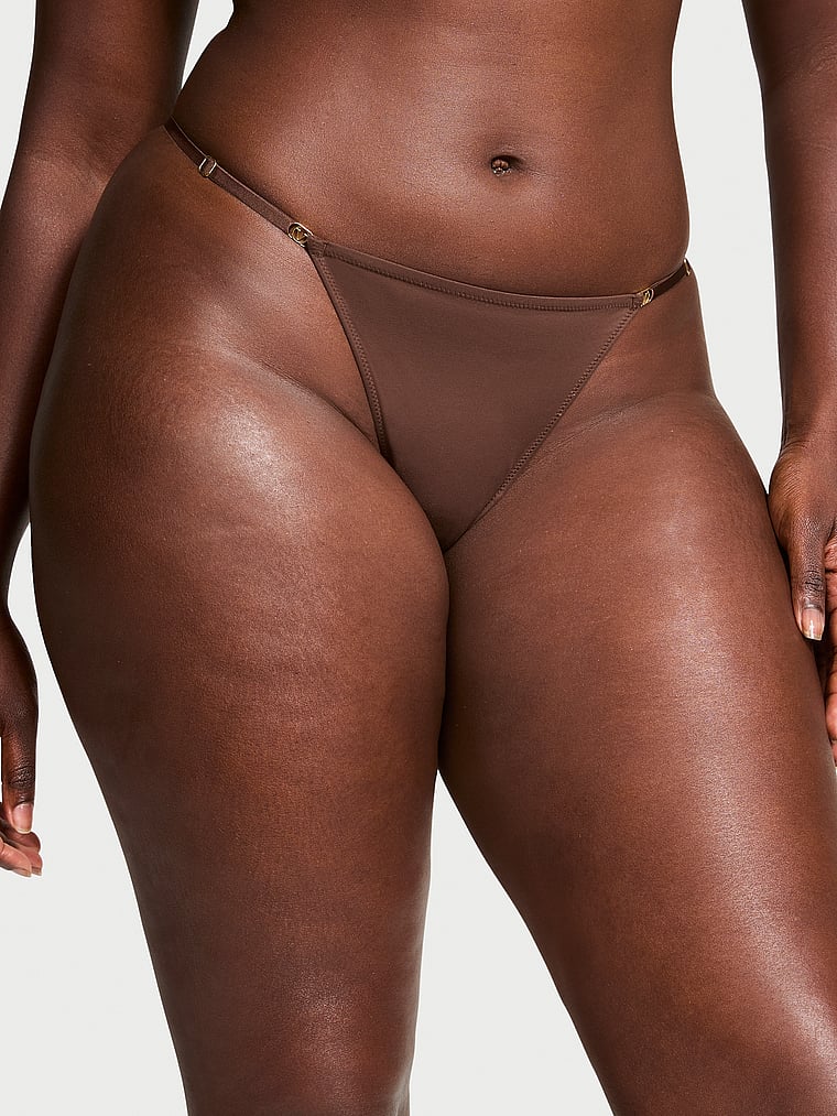 Victoria's Secret, Love Cloud Adjustable String Thong Panty, Ganache, onModelFront, 3 of 4 Arame is 5'11" and wears Large