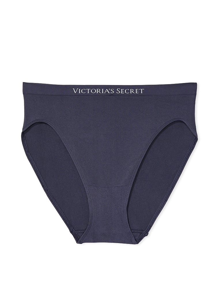 Victoria's Secret, Seamless Seamless Ribbon Slot High-Leg Brief Panty, Slate Blue, offModelFront, 3 of 3