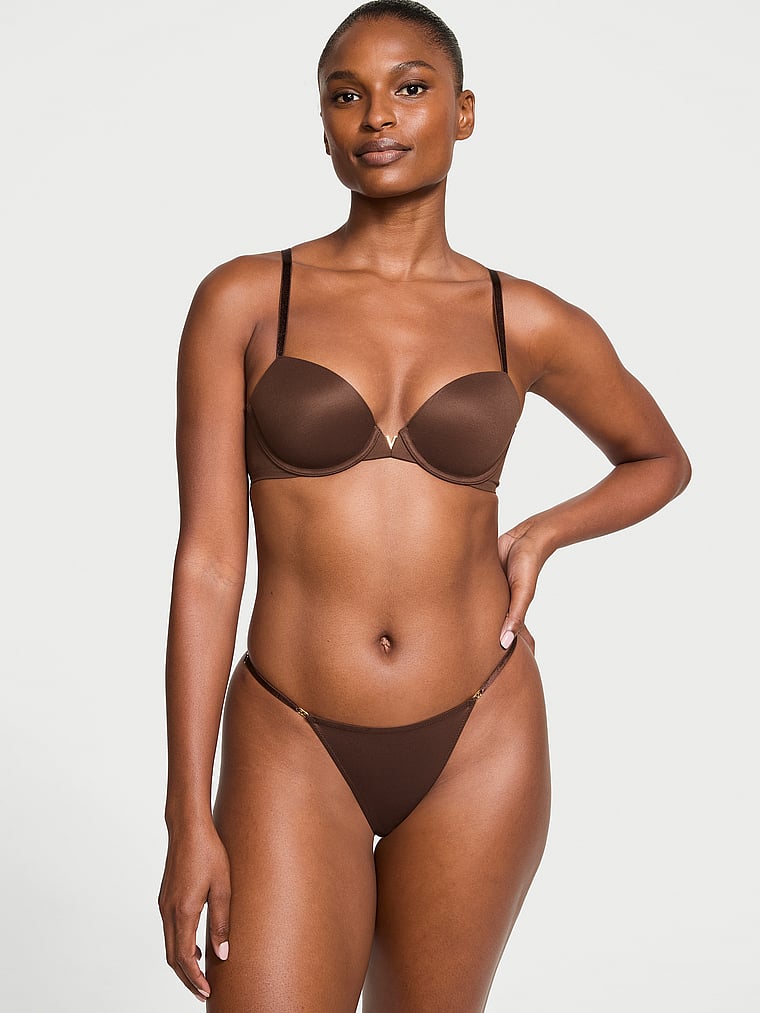 Victoria's Secret, Love Cloud Adjustable String Thong Panty, Ganache, onModelSide, 1 of 4 Tsheca  is 5'9" and wears Small