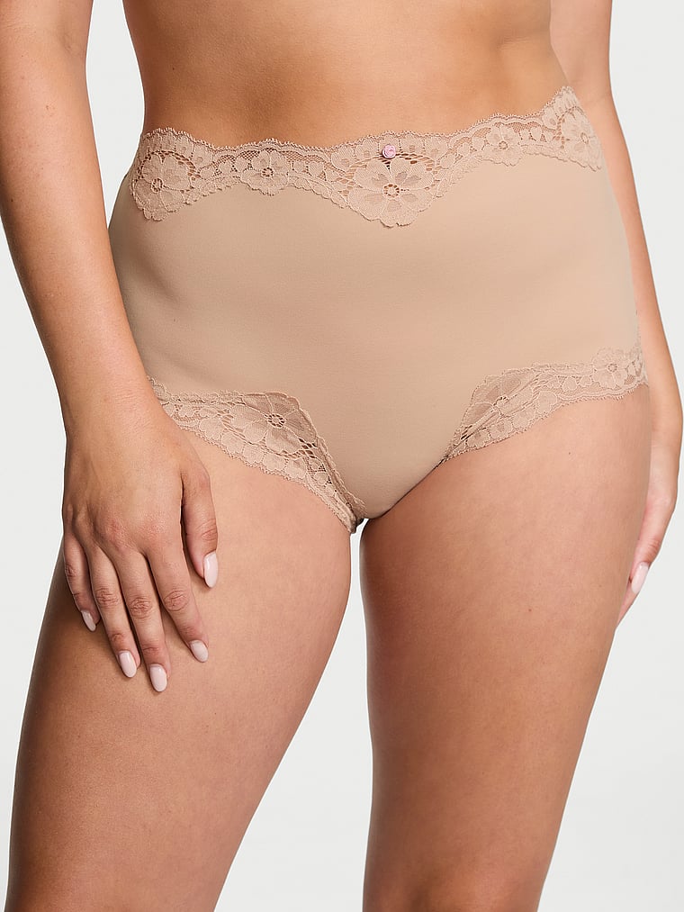 Victoria's Secret, Dream Angels Lace-Trim Boyshort Panty, Praline, onModelFront, 1 of 4 Abbey is 5'10" and wears Medium