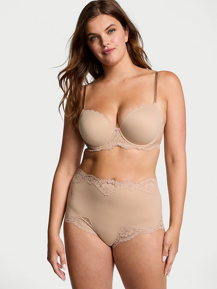 Victoria's Secret, Dream Angels Lace-Trim Boyshort Panty, Praline, onModelSide, 3 of 4 Abbey is 5'10" and wears Medium