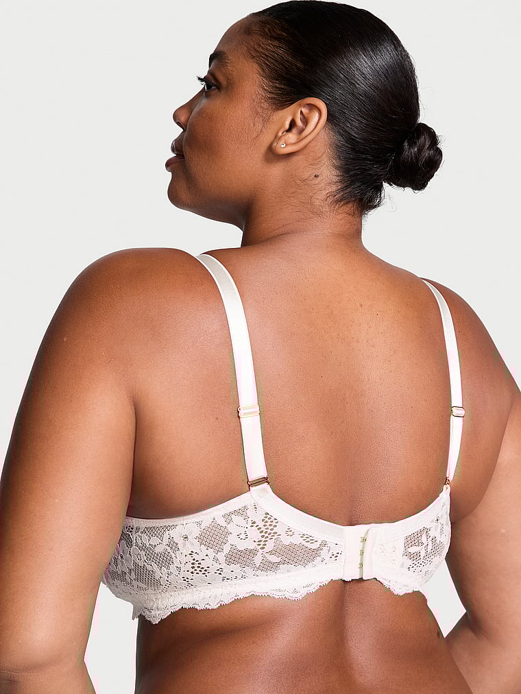 Victoria's Secret, Dream Angels The Fabulous by Victoria's Secret Unlined Lace Full-Cup Bra, Coconut White, onModelBack, 2 of 4 Brianna is 5'10" and wears 38DD (E) or Extra Large