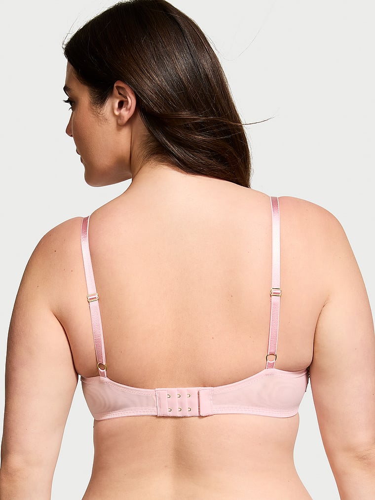 Victoria's Secret, Dream Angels Wicked Unlined Lily Embroidery Balconette Bra, Chalk Rose, onModelBack, 3 of 5