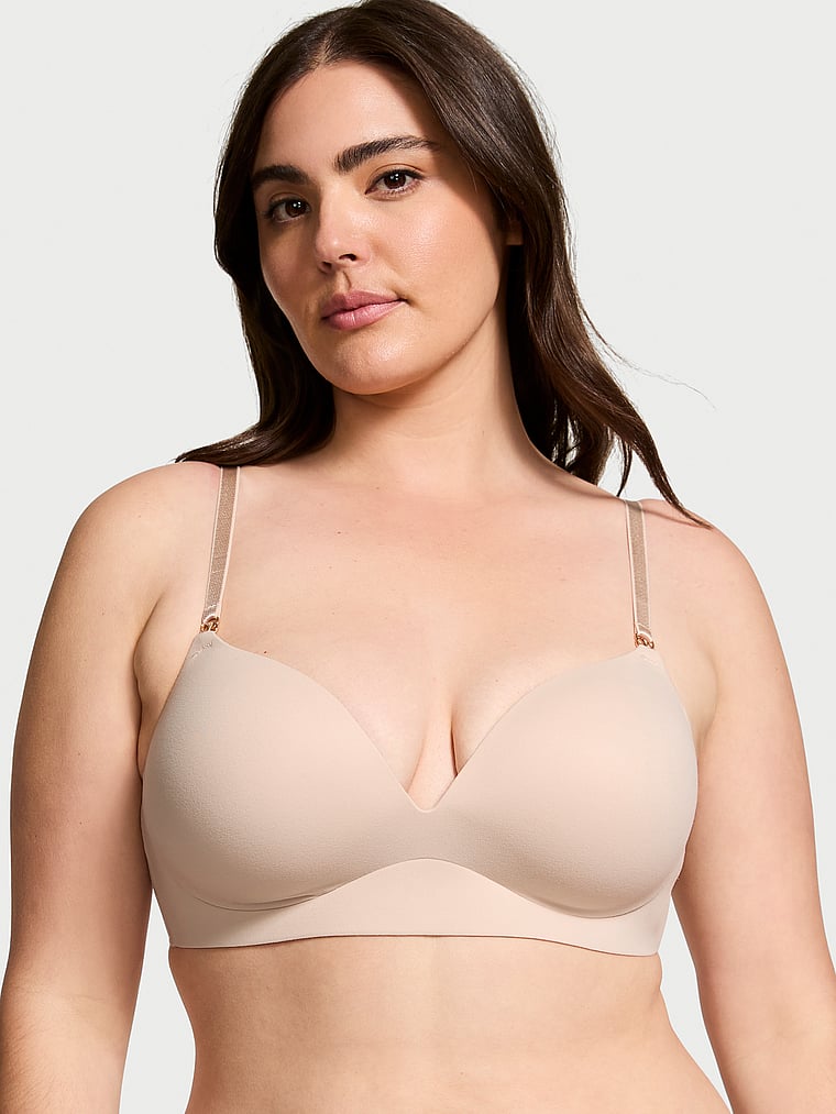Victoria's Secret, Love Cloud Smooth Wireless Push-Up Plunge Bra, Marzipan, onModelFront, 2 of 4