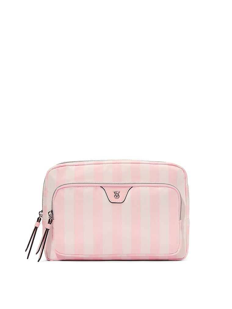 Victoria's Secret, Victoria's Secret Travel Makeup Pouch, Heritage Stripe, onModelFront, 1 of 3