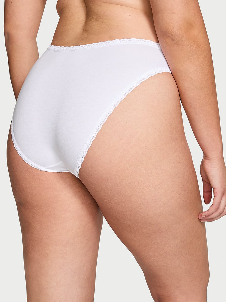 Victoria's Secret, Lace Trim Cotton Pointelle Lace-Waist Bikini, VS White, onModelBack, 2 of 3 Karmi is 5'10" and wears Large