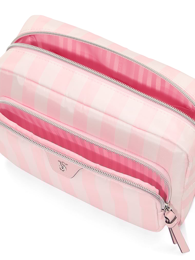 Victoria's Secret, Victoria's Secret Travel Makeup Pouch, Heritage Stripe, onModelSide, 3 of 3