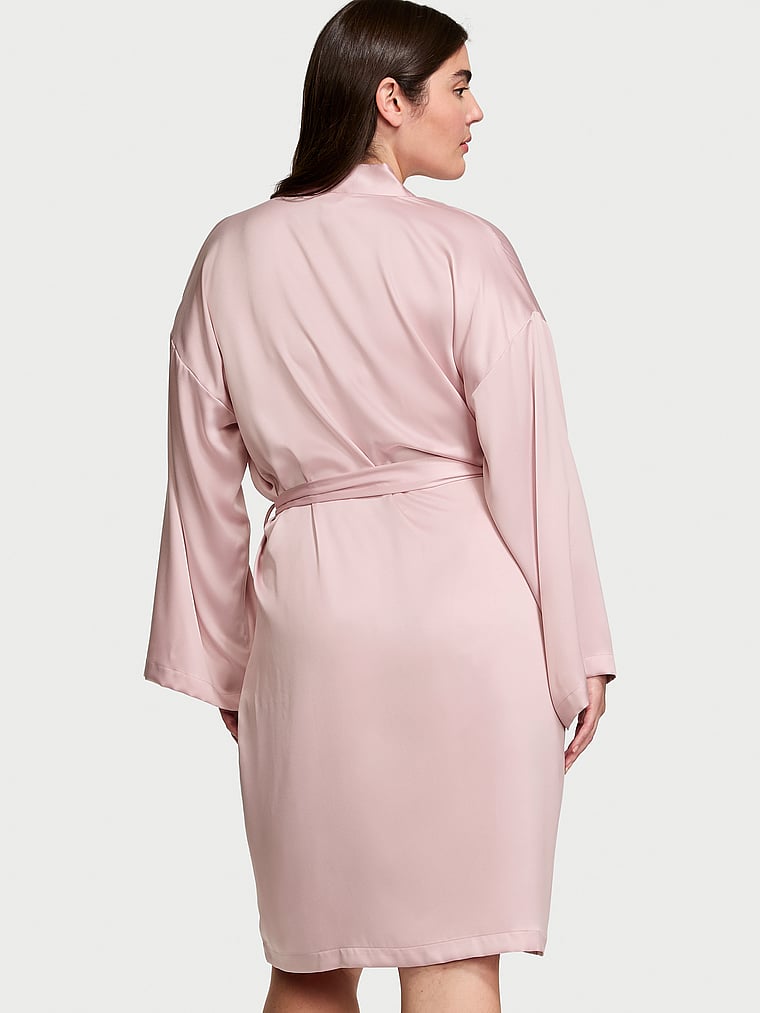 Victoria's Secret, Victoria's Secret Satin Midi Robe, CHALK ROSE, onModelBack, 2 of 3