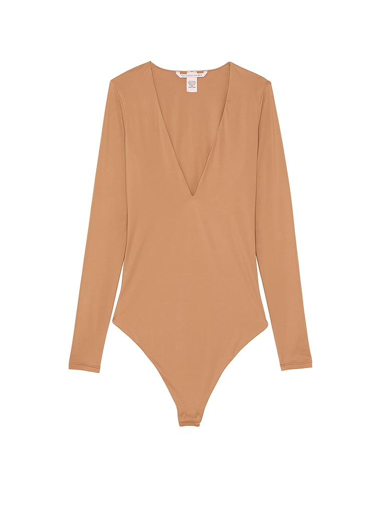 Victoria's Secret, Victoria's Secret BODYWEAR by Victoria with FeatherSoft™ Innovation V-Neck Bodysuit, Toffee, offModelFront, 3 of 3