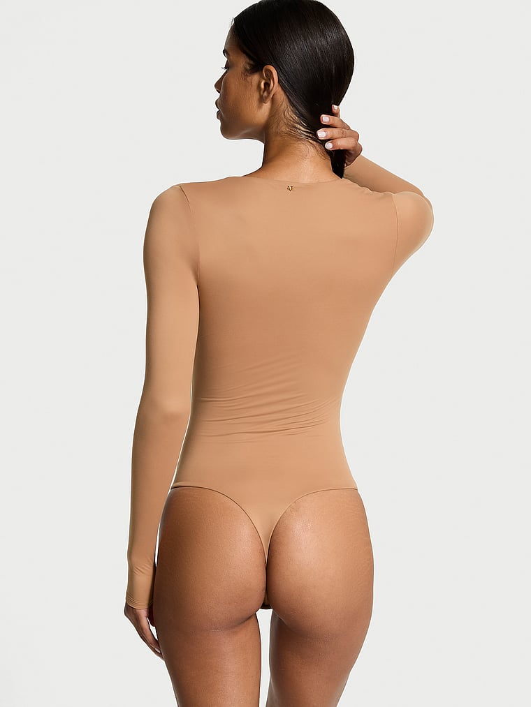 Victoria's Secret, Victoria's Secret BODYWEAR by Victoria with FeatherSoft™ Innovation V-Neck Bodysuit, Toffee, onModelBack, 2 of 3 Daiane is 5'11" and wears Small