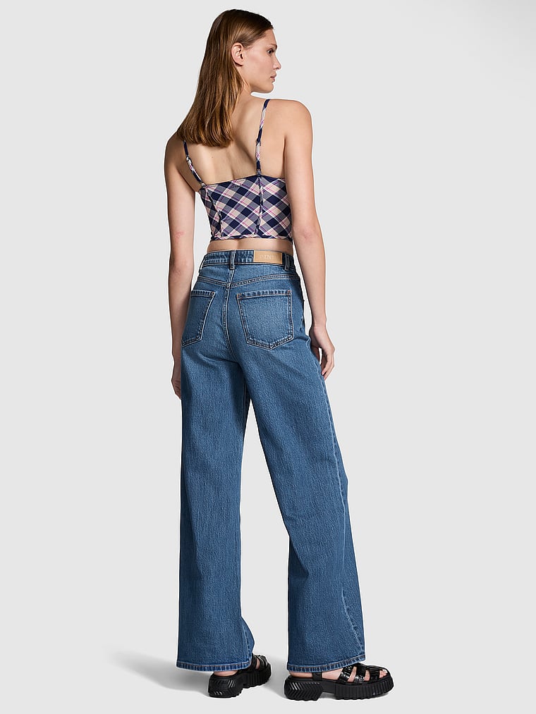 PINK Denim by PINK High-Rise Straight Jeans, Medium Wash, onModelBack, 2 of 3