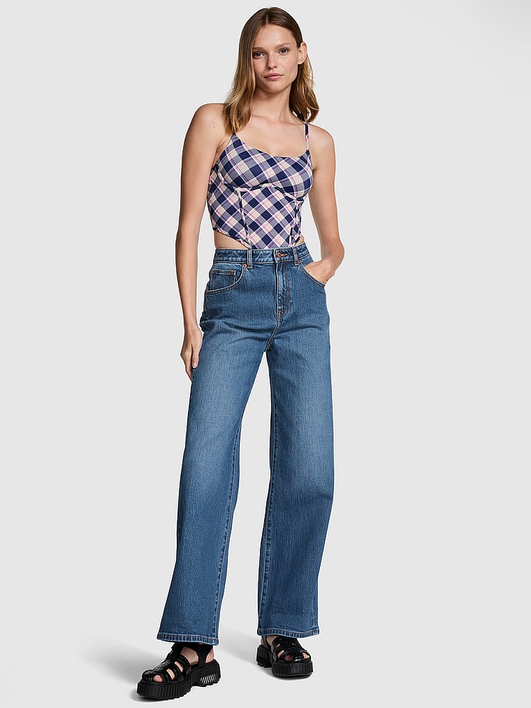 PINK Denim by PINK High-Rise Straight Jeans, Medium Wash, onModelFront, 1 of 3