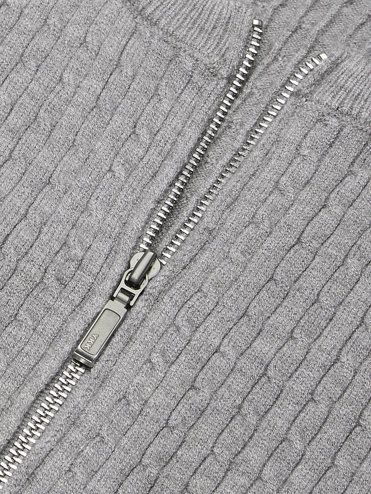 Victoria's Secret, Victoria's Secret Luxe Cable-Knit Cardigan, Heather Grey, detail, 4 of 4