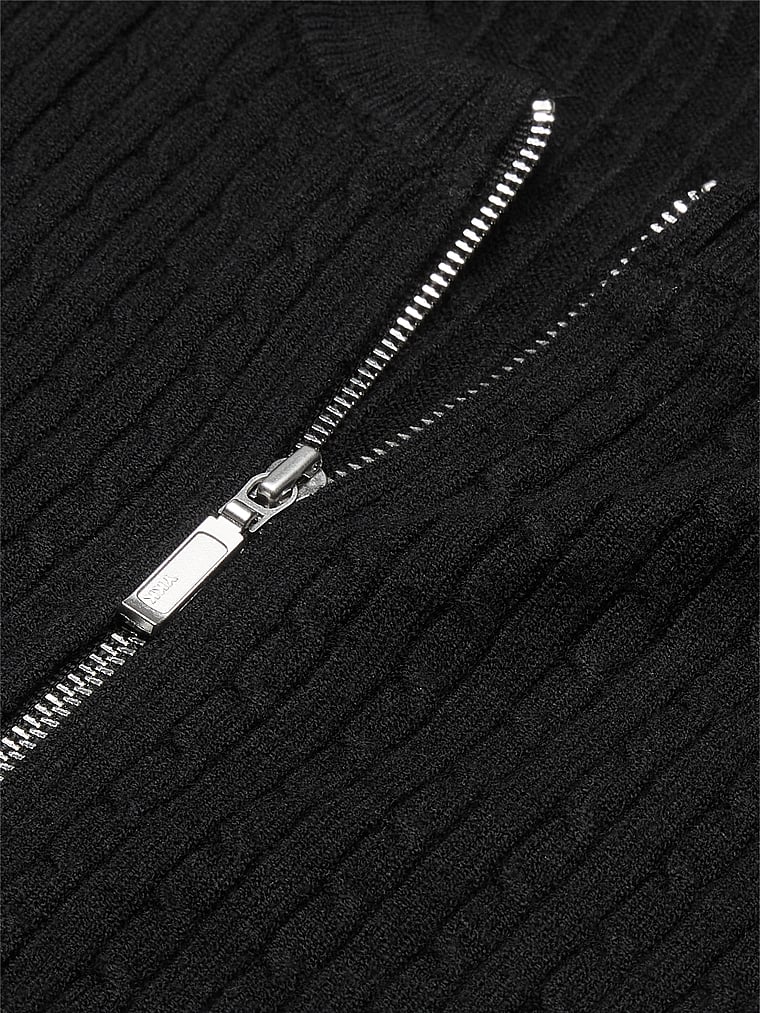 Victoria's Secret, Victoria's Secret Luxe Cable-Knit Cardigan, Black, detail, 4 of 4