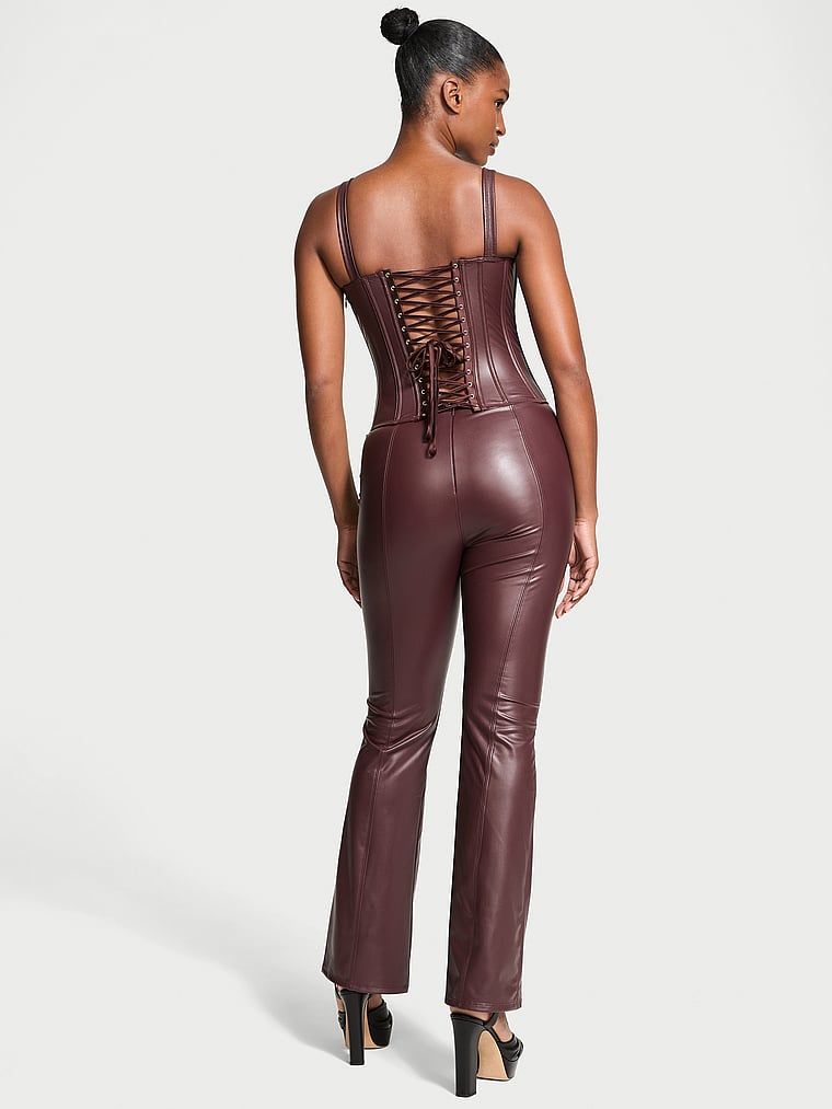 Victoria's Secret, Victoria's Secret Faux Leather Pants, BURGUNDY BROWN, onModelBack, 2 of 4 Tsheca is 5'9" or 175cm and wears Small
