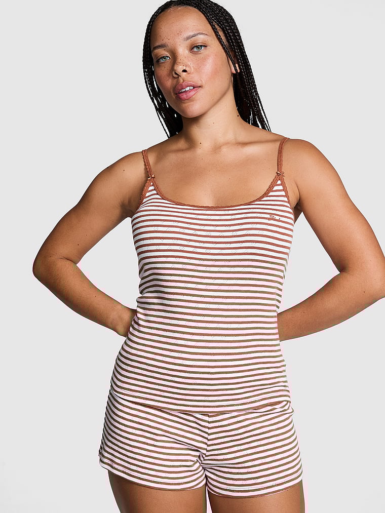 PINK Pretty Perfect Cami, Carmel Stripes W/ Hearts, onModelFront, 3 of 4