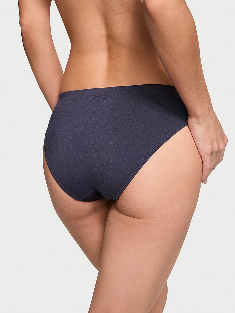 Victoria's Secret, Seamless Seamless Lace-Trim Bikini Panty, Slate Blue, onModelBack, 2 of 3 Maggie is 5'7" and wears Small